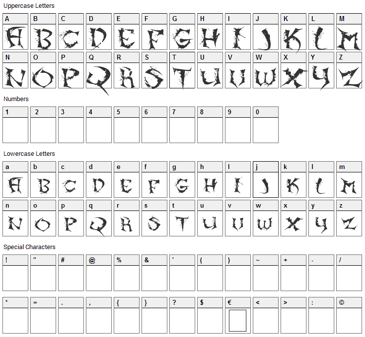 Asian Guy Font Character Map