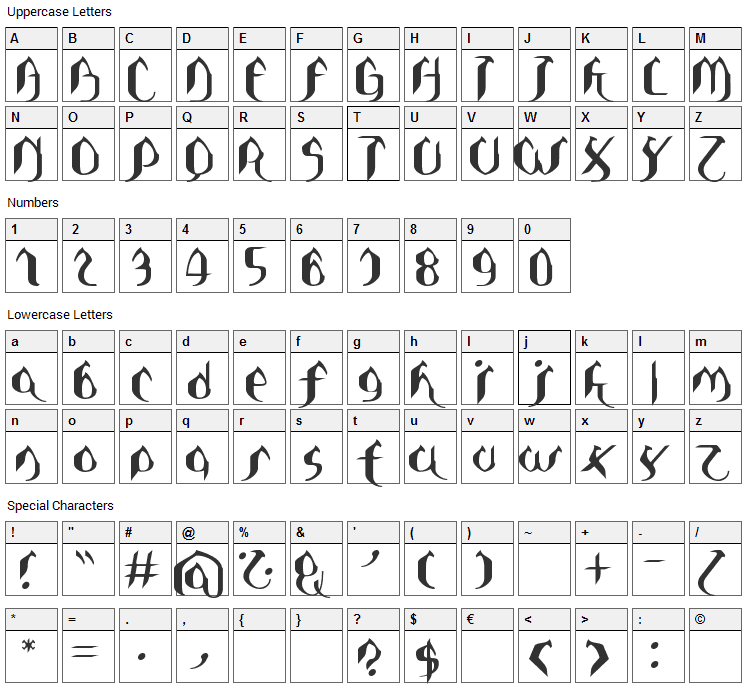 Asie Font Character Map