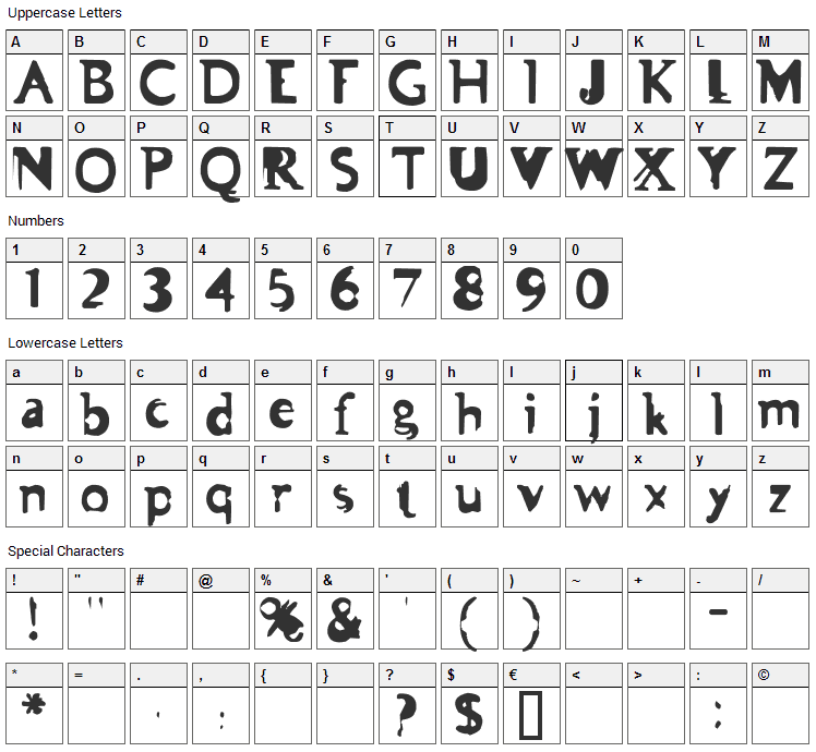 Asman Font Character Map