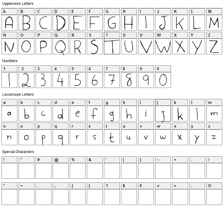 Aspargo Font Character Map