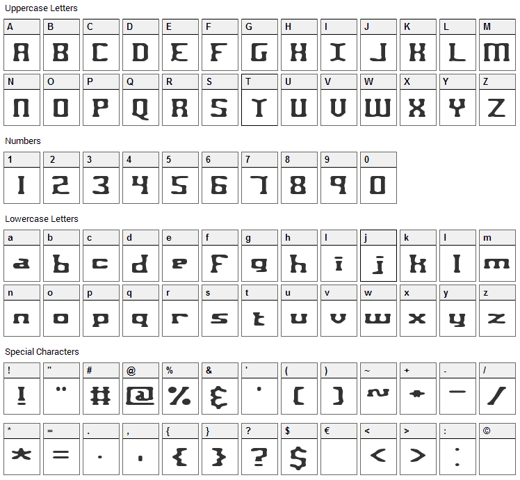 Aspartame Font Character Map