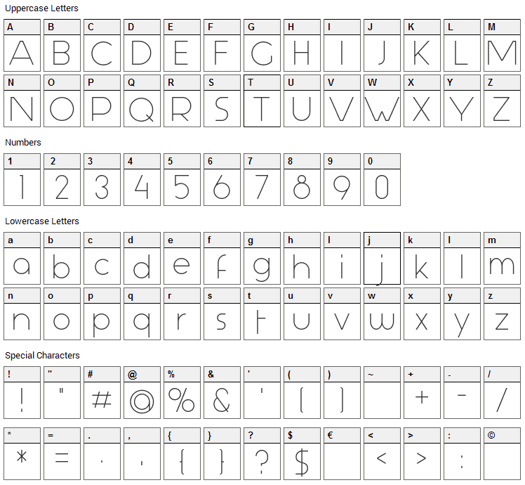 Aspergit Font Character Map