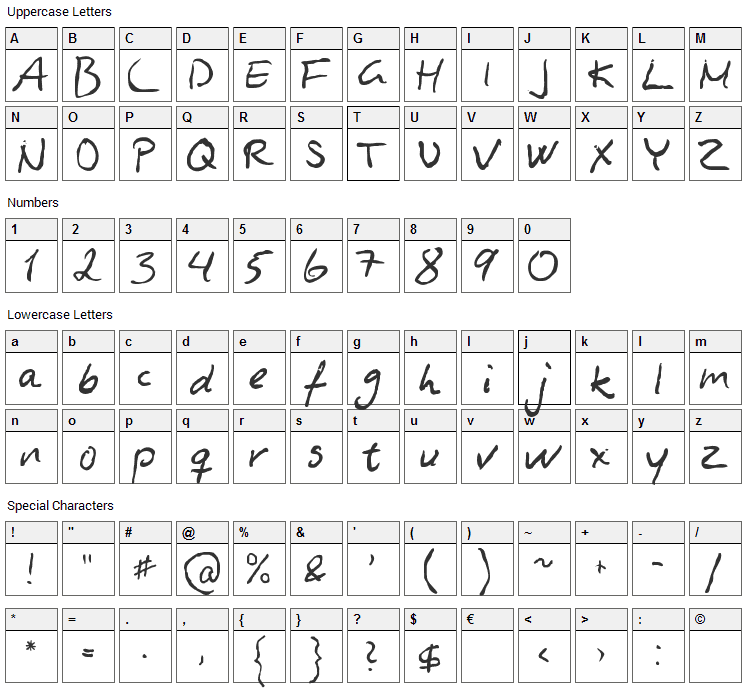 Asphyxiate Font Character Map