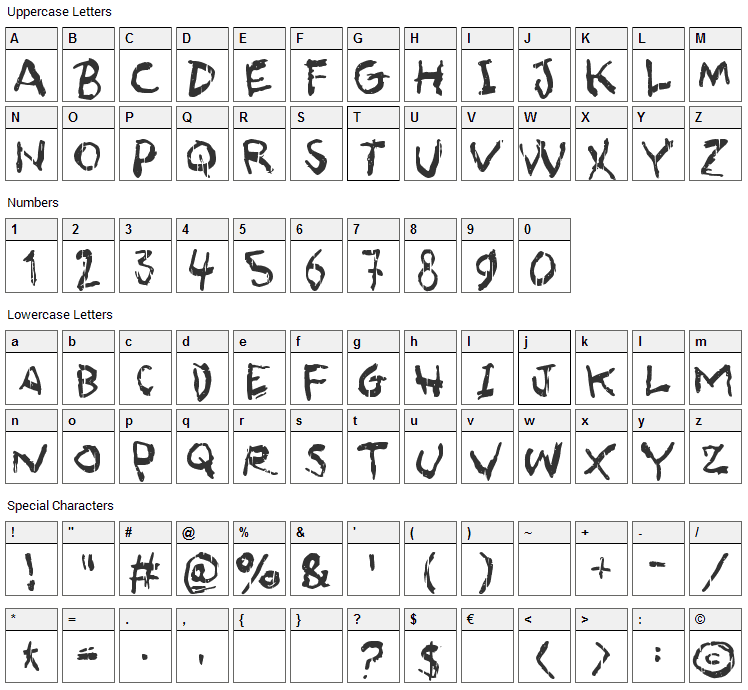 Asqualt Font Character Map