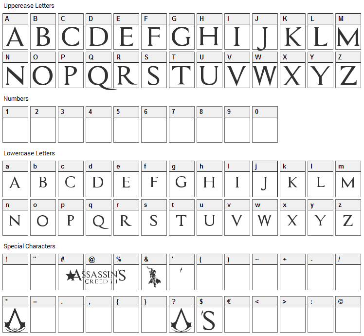 Assassin Font Character Map