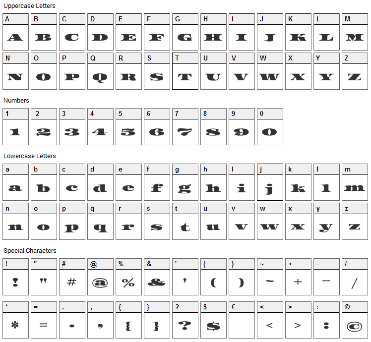 Asset Font Character Map