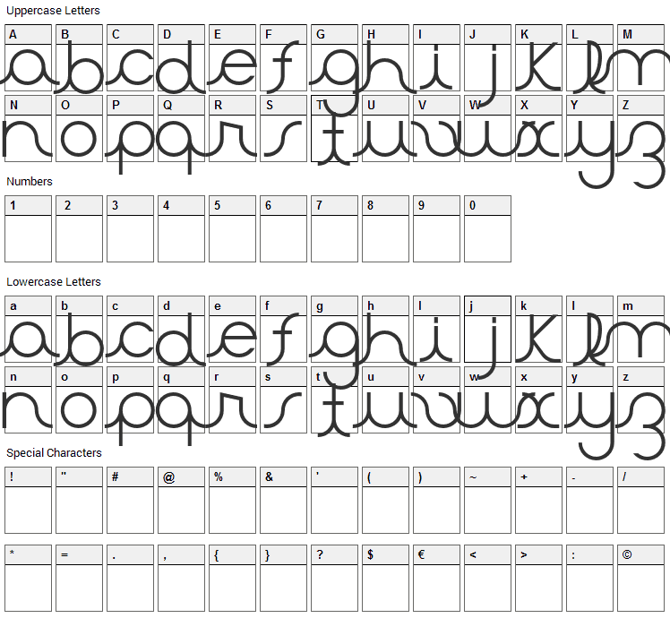 Aster Font Character Map