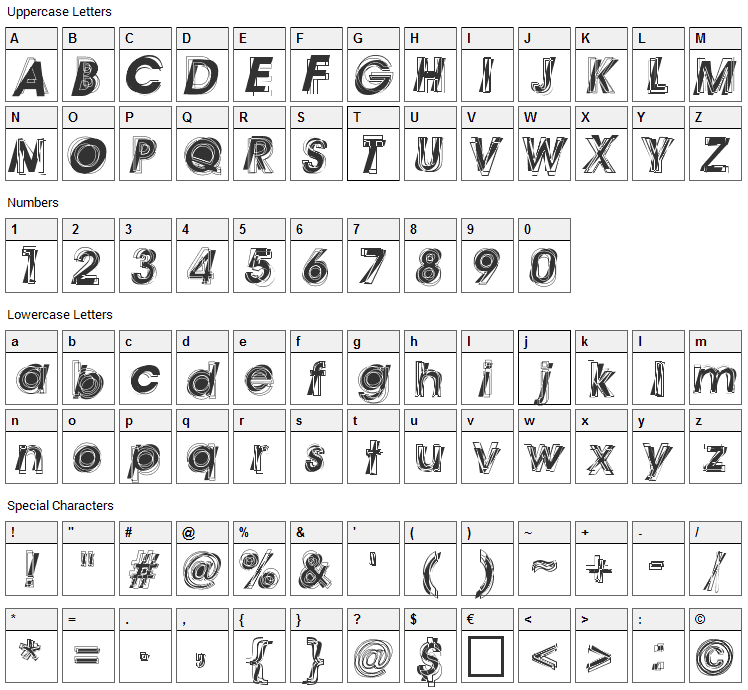 Astigma Font Character Map