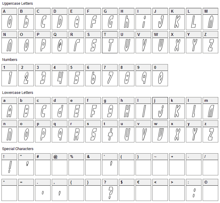 Astro 869 Font Character Map