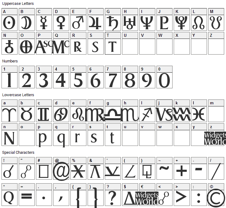 Astro Gadget Font Character Map