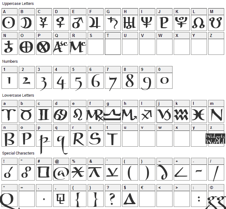 Astro Ganza Font Character Map