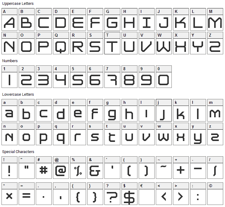 Astrolyte Font Character Map