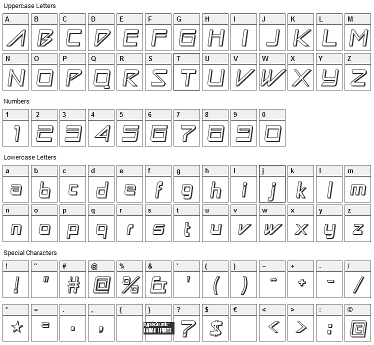 Astron Boy Font Character Map