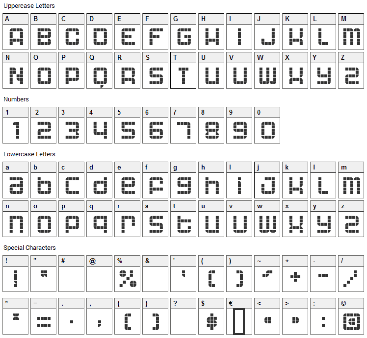 Astronaut Font Character Map