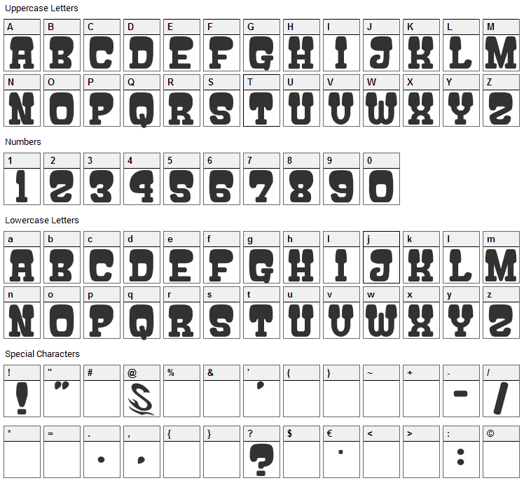 Atama Serif Font Character Map