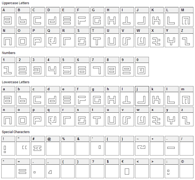 Atari 1 Font Character Map