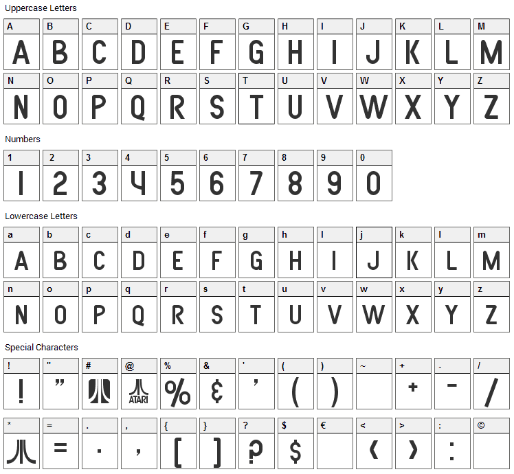 Atarian System Font Character Map