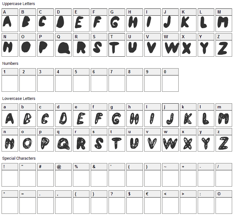 Atchy Font Character Map