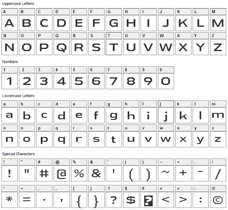 Athabasca Font Character Map