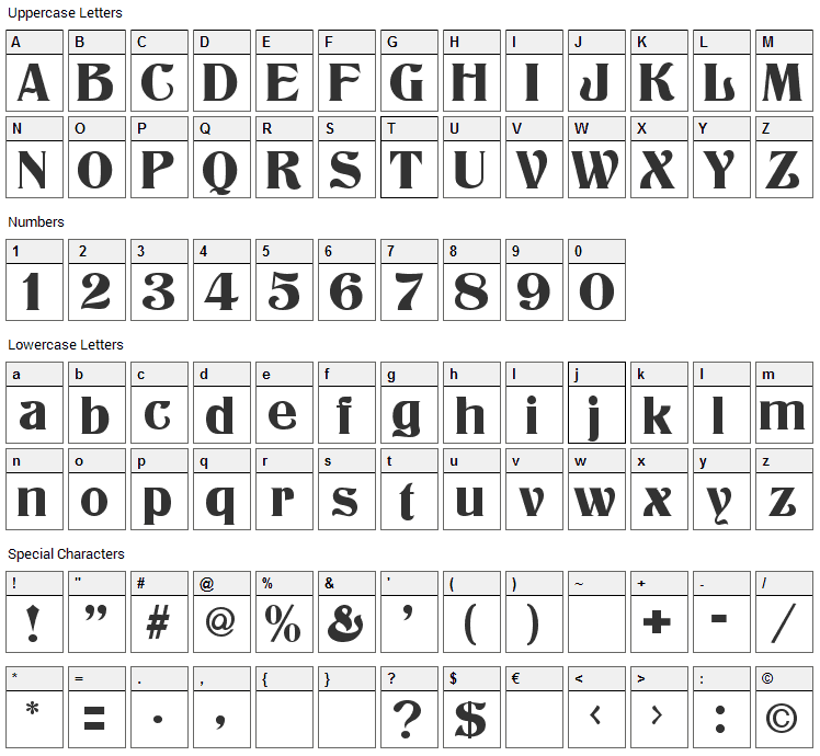 Athenian Font Character Map