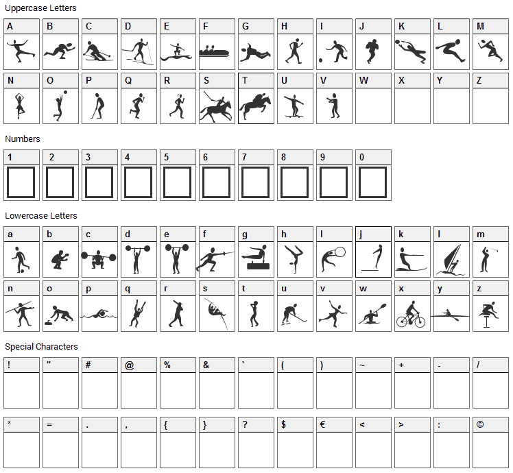 Athletes Font Character Map