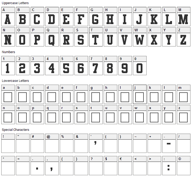 Athletic Font Character Map