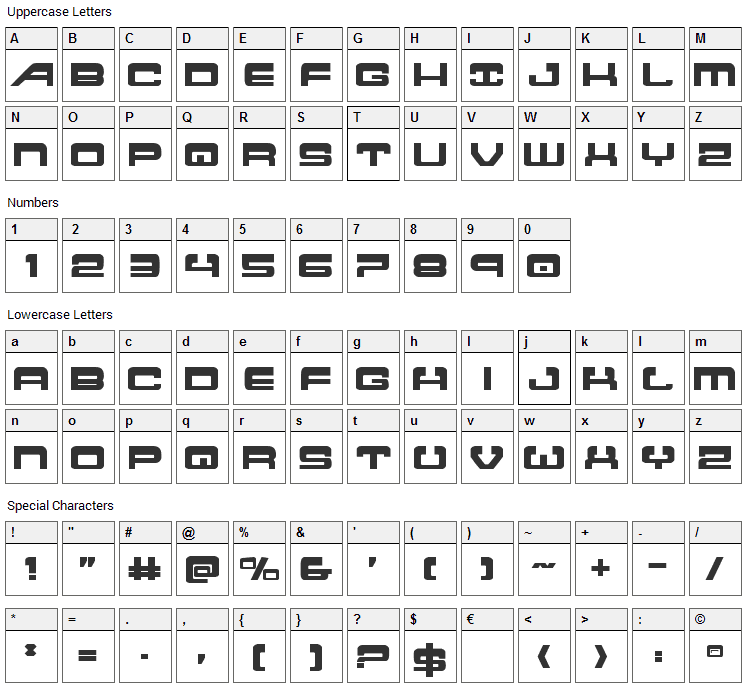 Atlantia Font Character Map