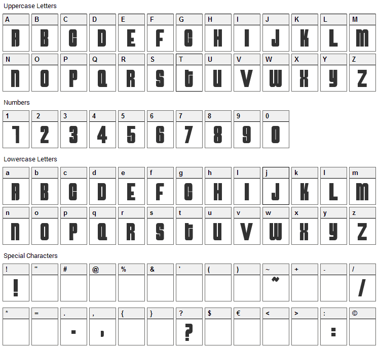 Atomic Bomb Font Character Map