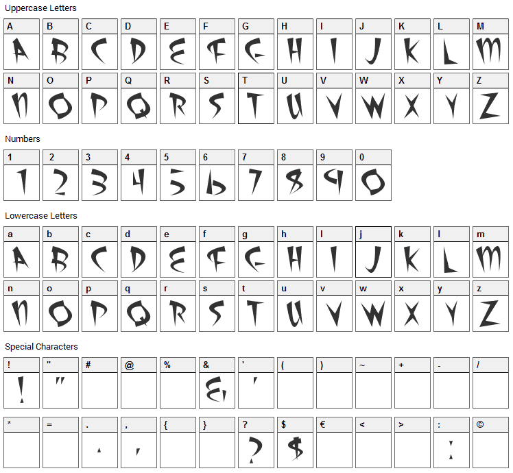 Atomic Sushi Font Character Map