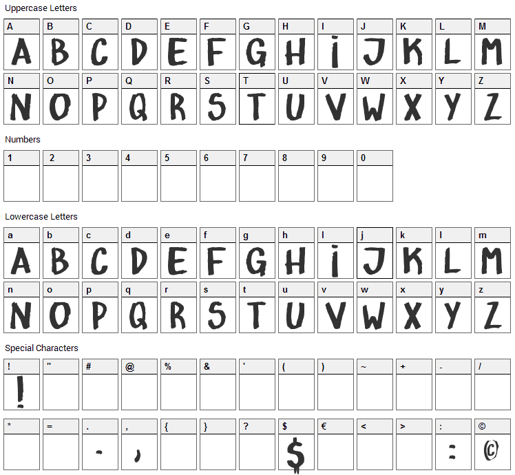 Atomico Font Character Map