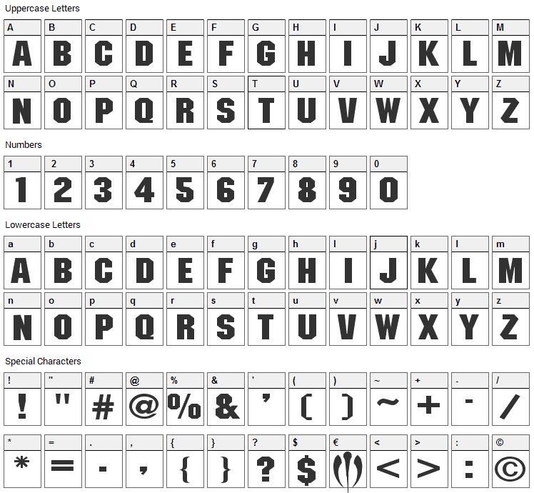 Atrox Font Character Map