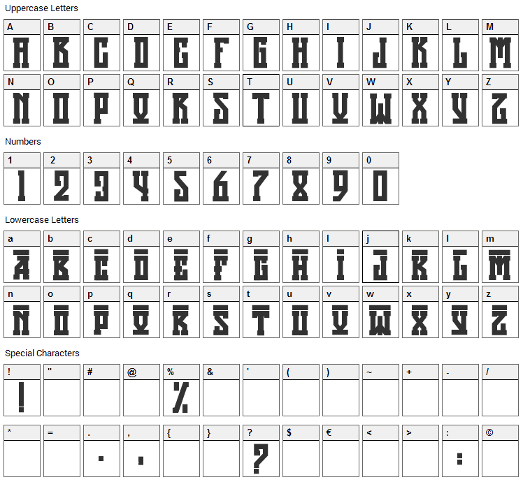Attila Font Character Map