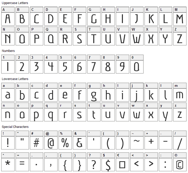 Aubrey Font Character Map