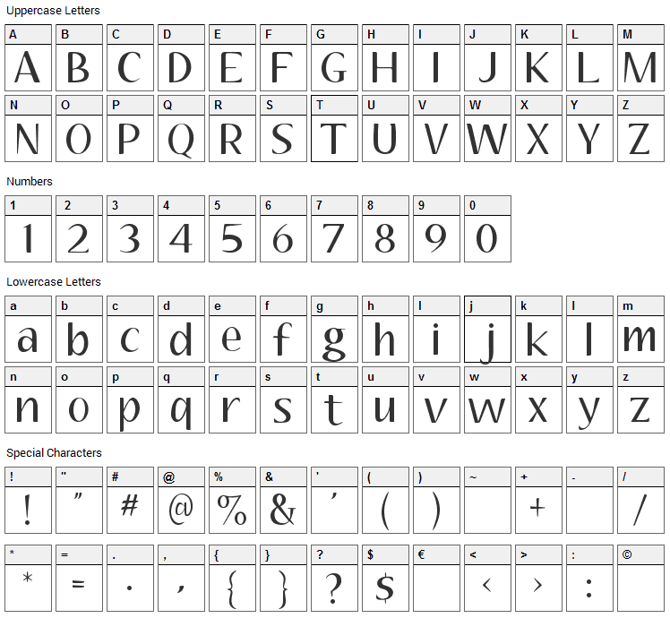 Aubrey Font Character Map