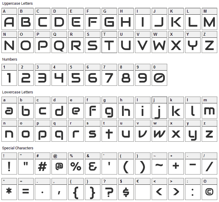 Audiowide Font Character Map