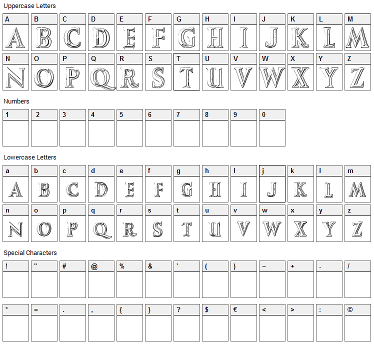 Augustus Beveled Font Character Map