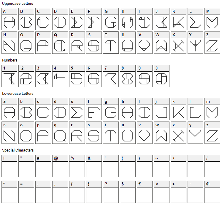 Aurora Font Character Map