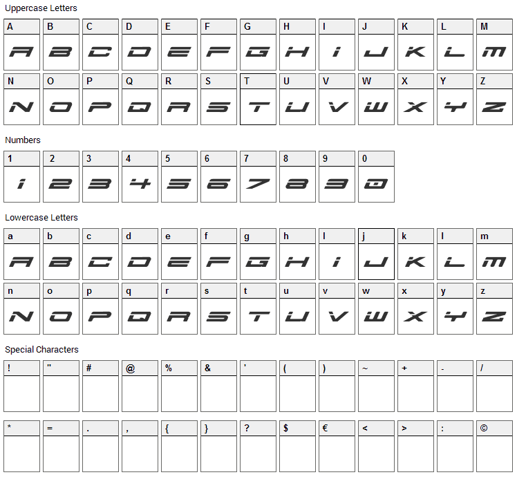 AusProbe Font Character Map