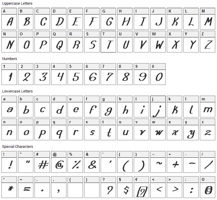 Austera Simple Font Character Map