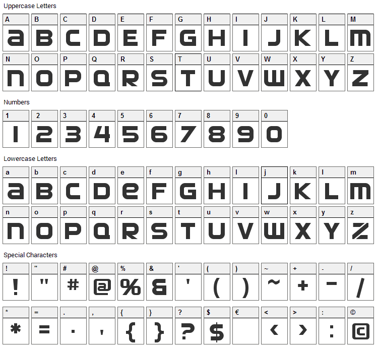 Automaton Font Character Map