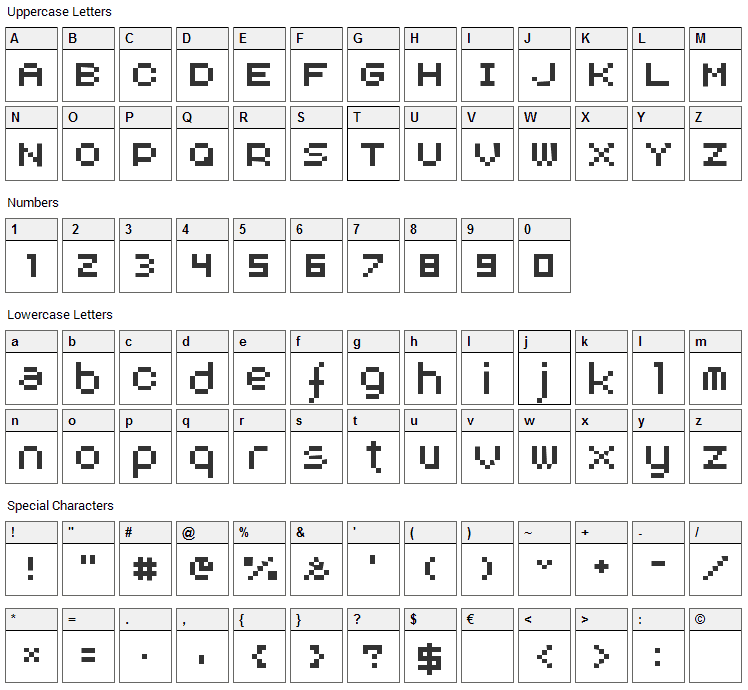 Aux DotBitC Font Character Map