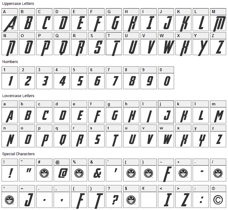 Avengeance Heroic Avenger Font Character Map