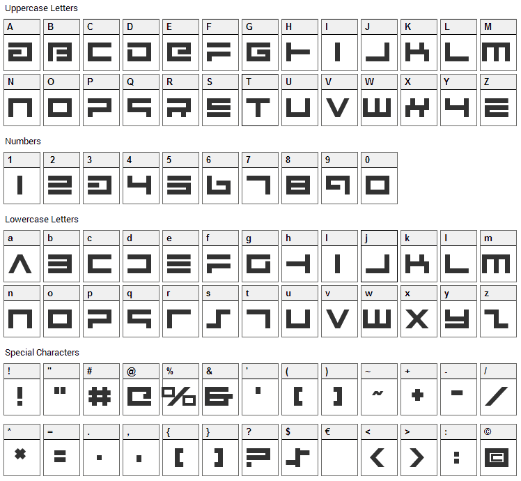 Avenger Font Character Map