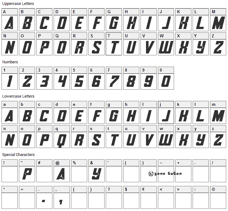 Avengero Font Character Map