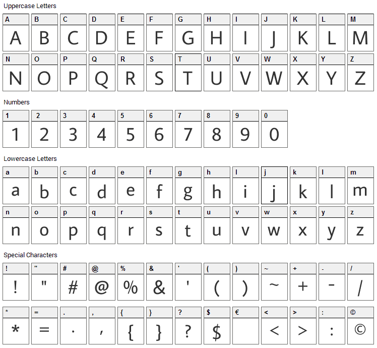 Average Sans Font Character Map