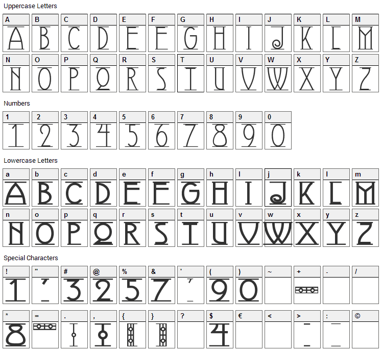 Avignon Font Character Map