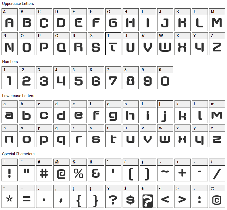 Axaxax Font Character Map