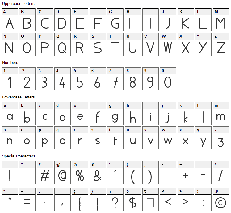 Ayla Font Character Map