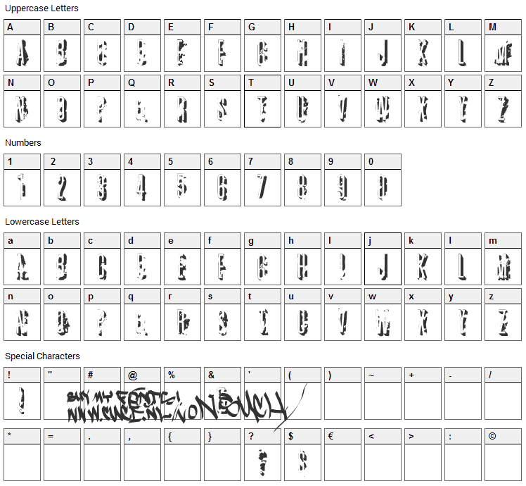 AZ Crushed Font Character Map