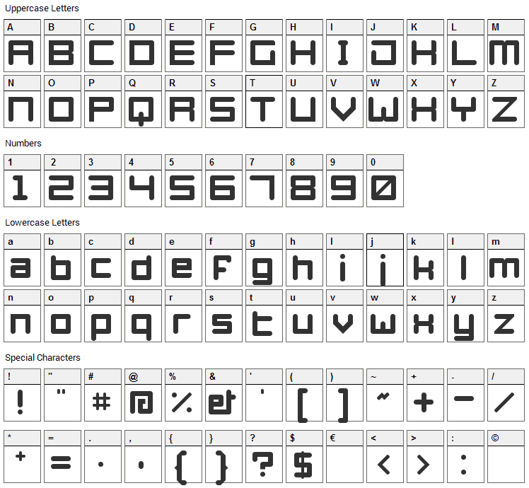 Azertype Font Character Map